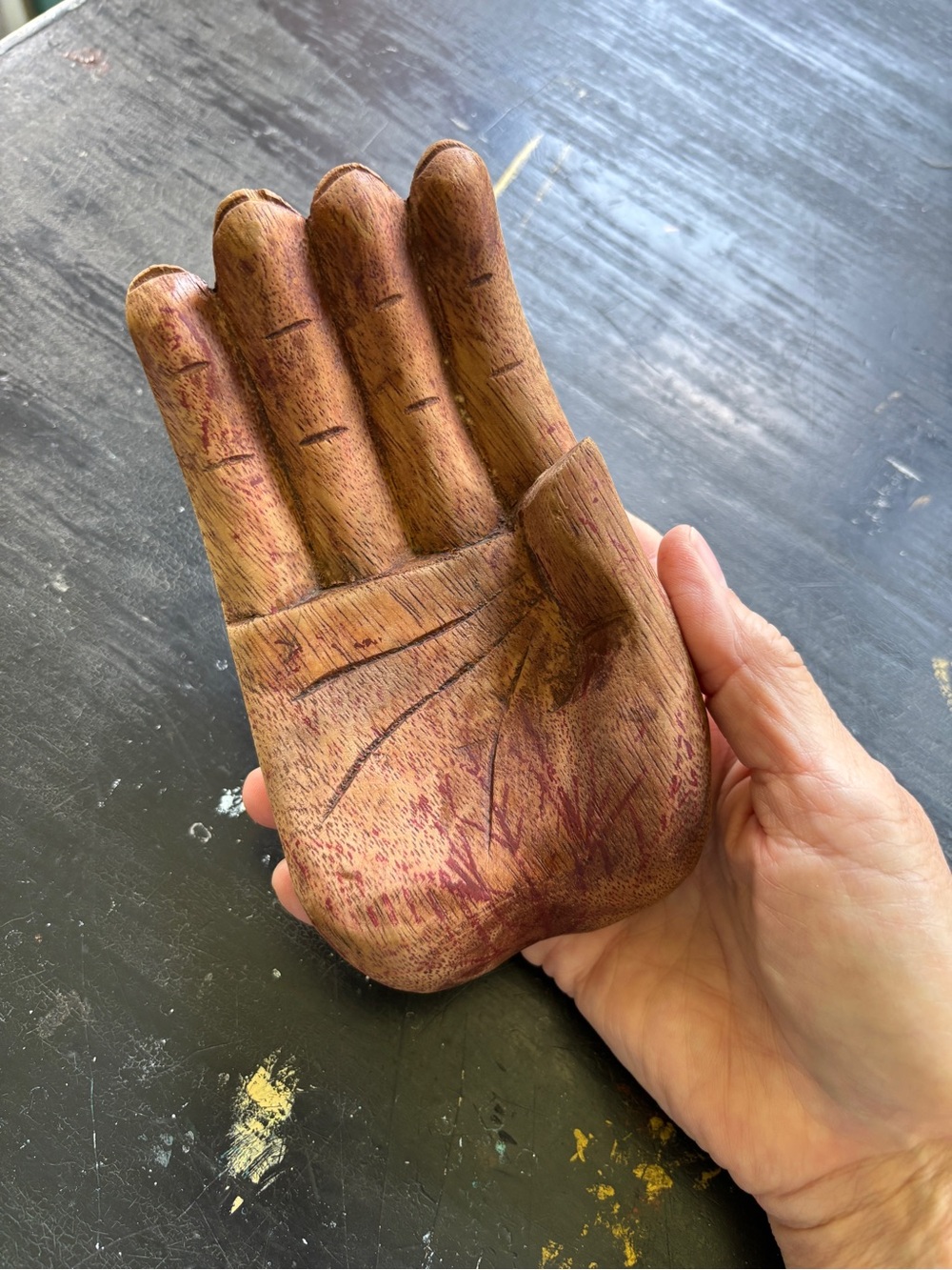 small vintage carved wooden hand sculpture